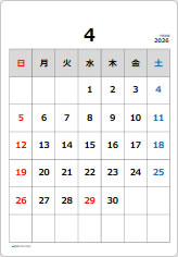 2026年カレンダー４月の貼り紙画像