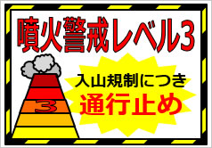 噴火警戒レベル3の貼り紙画像