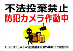 不法投棄禁止防犯カメラ作動中（警告あり）の貼紙画像