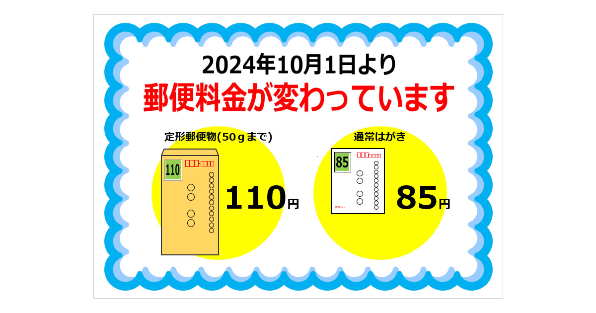 郵便料金変更注意の貼り紙画像